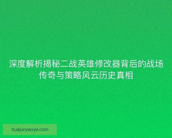 深度解析揭秘二战英雄修改器背后的战场传奇与策略风云历史真相
